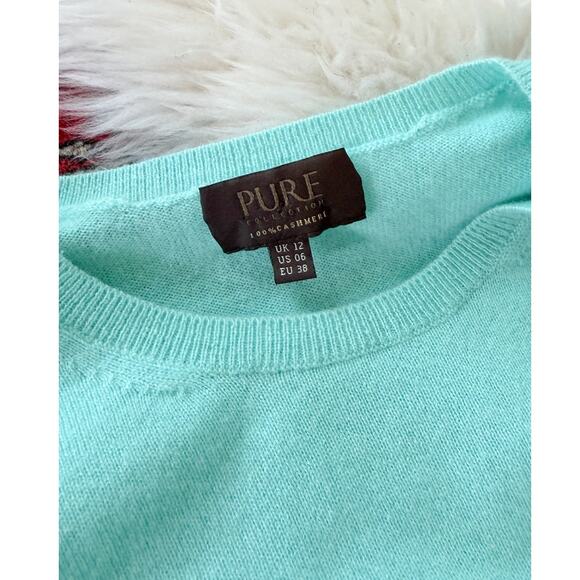 Pure Collection Aqua Blue 100% Cashmere Knit Crewneck Top size 6 - Picture 2 of 7